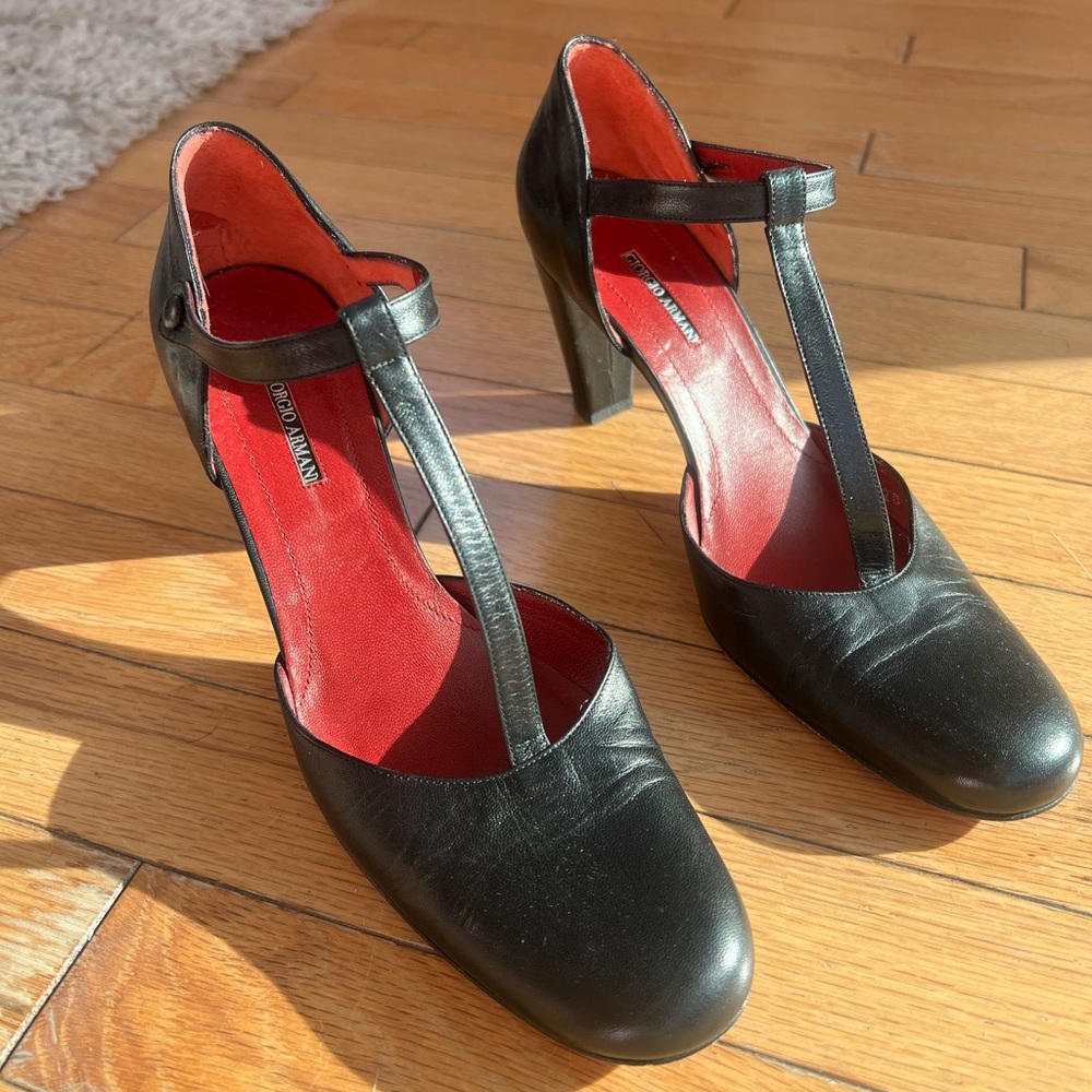 Nine West Black and Red T-Strap Heels